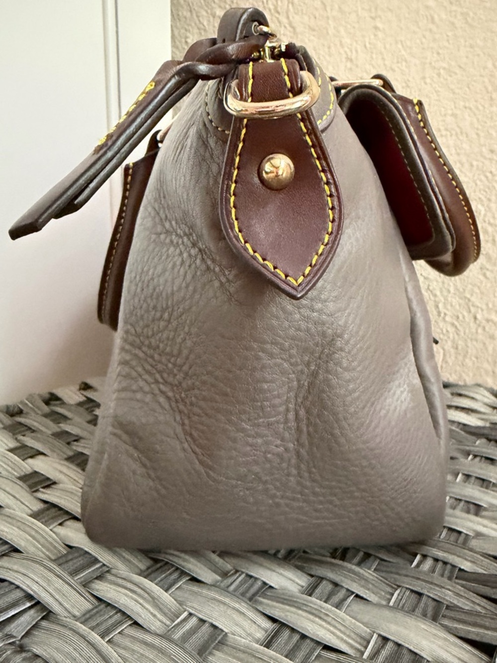 Dooney & Bourke Gray Pebbled Leather Satchel with Brown Trim - Picture 13 of 16